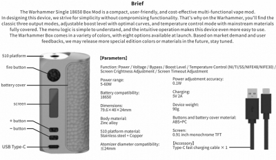 Купить BP MODS Warhammer Single 18650 60W боксмод (Black) BP MODS Warhammer Single 18650 60W боксмод (Black)